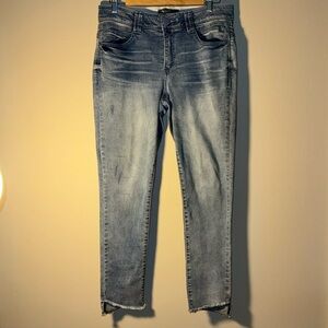 Democracy Ab Technology High Rise Women’s Size 10 Light Blue Jeans fringe hem
